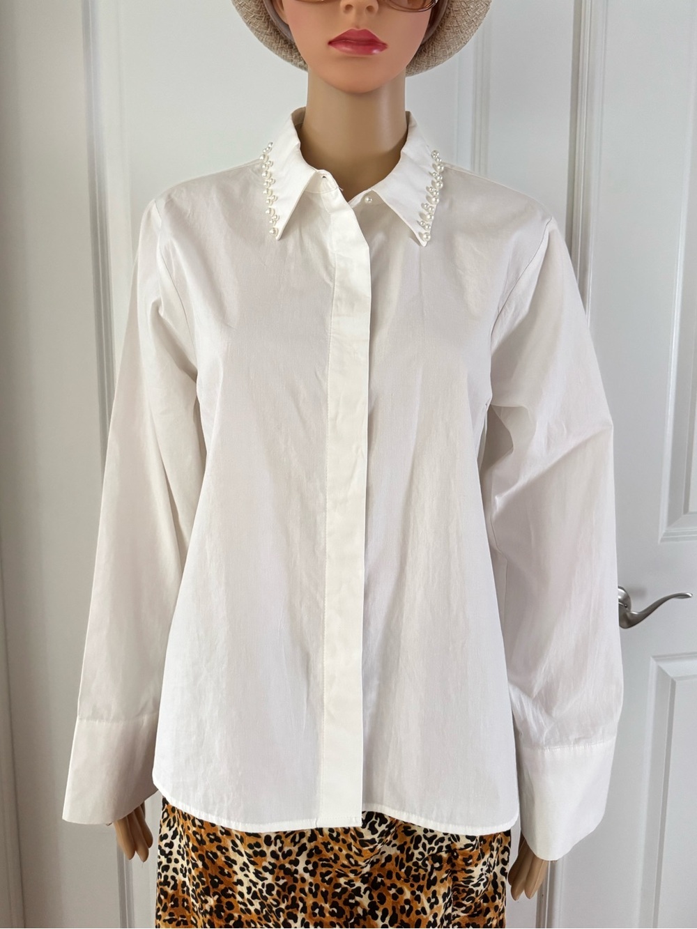 Y.A.S Kimmea Classic  Pearl-Collar Button-Up Shirt Star White. Size S. MSRP $85